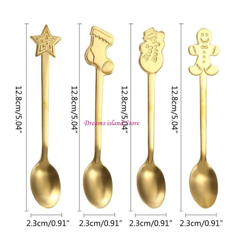 4Pieces Ice Cream Spoons Stirring SpoonS Christmas Themed Stainless Steel Material Coffee Spoons Dessert Spoons 4 Colors HX6C