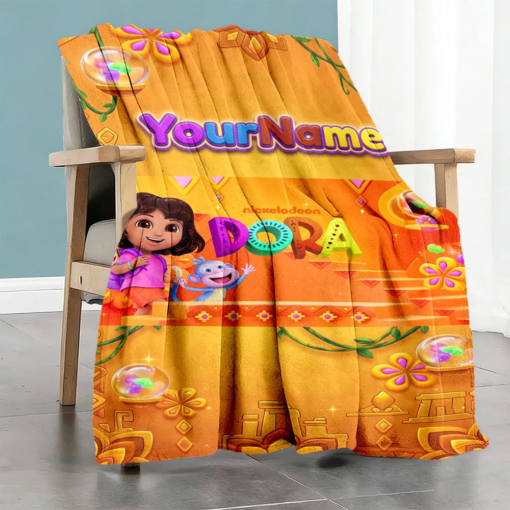 Dora Explorer Customize Your Name Blanket Multi-purpose Personalized Blanket Comfortable Perfect for Nap Picnics Couch Bed Four Seasons Universal