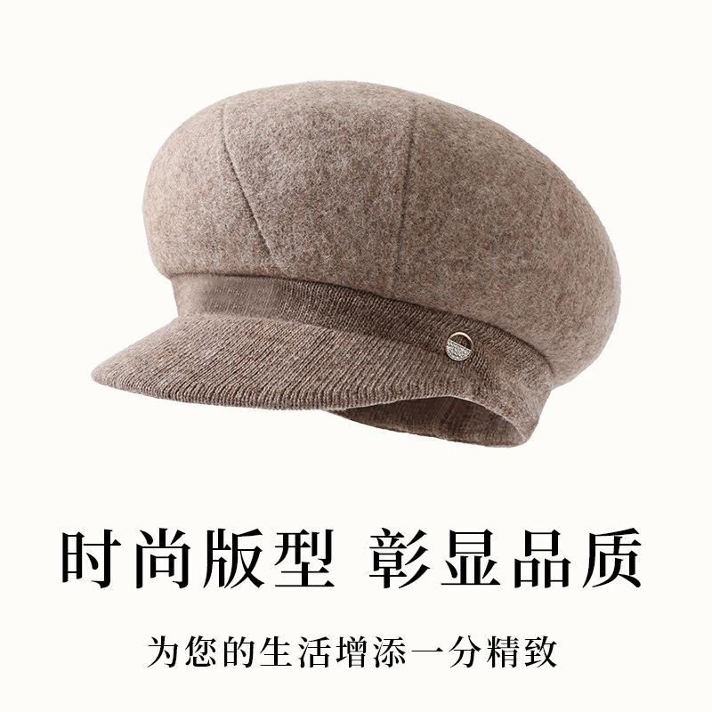 

100% wool beret children s autumn and winter face small retro newsboy hat big head circumference temperament advanced painter hat One Size чорний