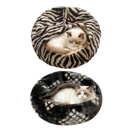 Plüsch-Katzenbett mit Kapuze, halbgeschlossenes beruhigendes Nest, selbstwärmende Höhle, gemütliches Bett für Wohnungskatzen oder kleine Hunde, abnehmbarer waschbarer Bezug mit