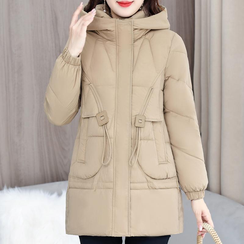 Mulher Longo Parkas Inverno Outerwears Elegante Senhora Jaqueta Com Capuz Casual Solto Grosso Quente Casacos