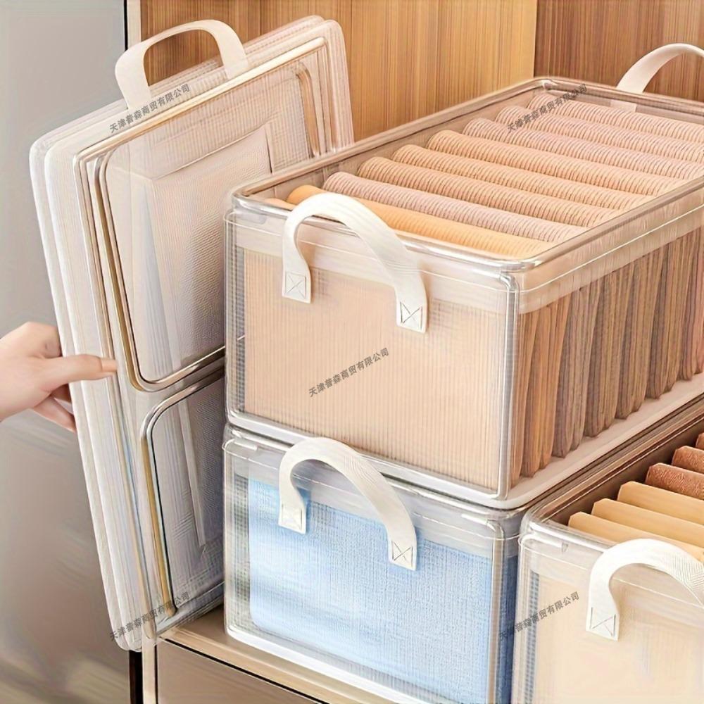 1 Piece PVC Foldable Organizers Transparent Waterproof Stackable Storage Bin for Clothes Quilts Dust-proof Drawer Storage Basket