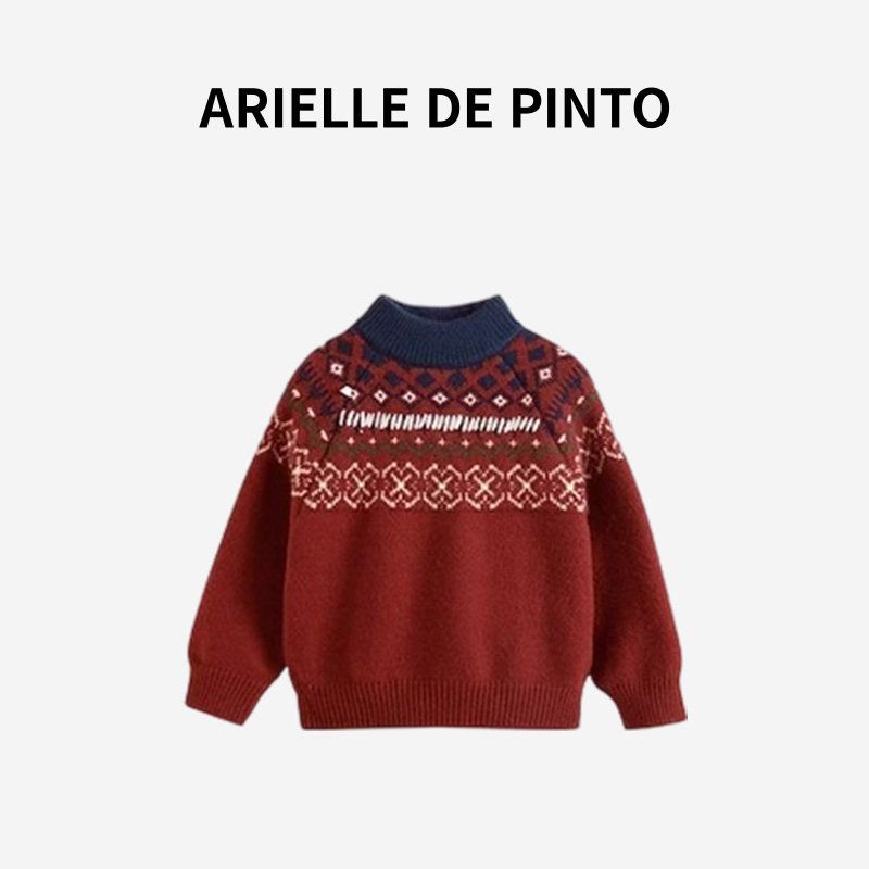 French Arielle De Pinto Knitted Sweater for Boys and Girls, Autumn and Winter Christmas Sweater, Thickened New Year Knitted Sweater Red 100
