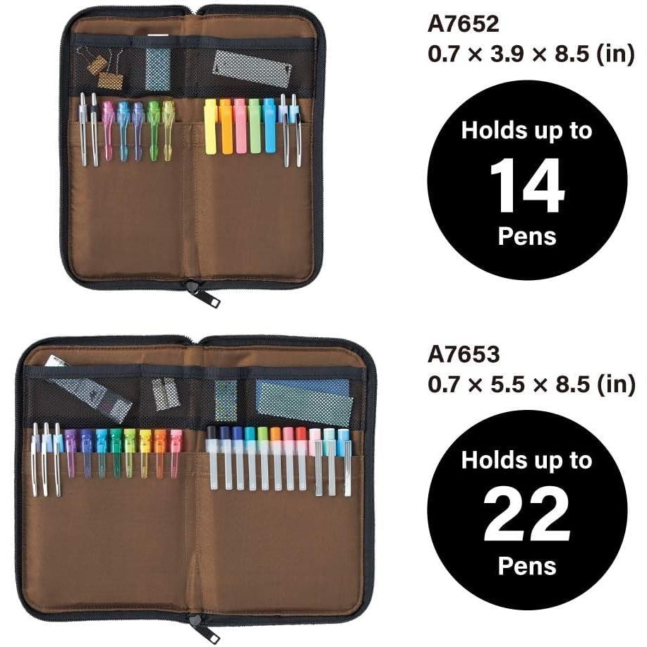 [Lihit Lab] Flat Pen Case - Black Pen Holder, Slim and Stylish