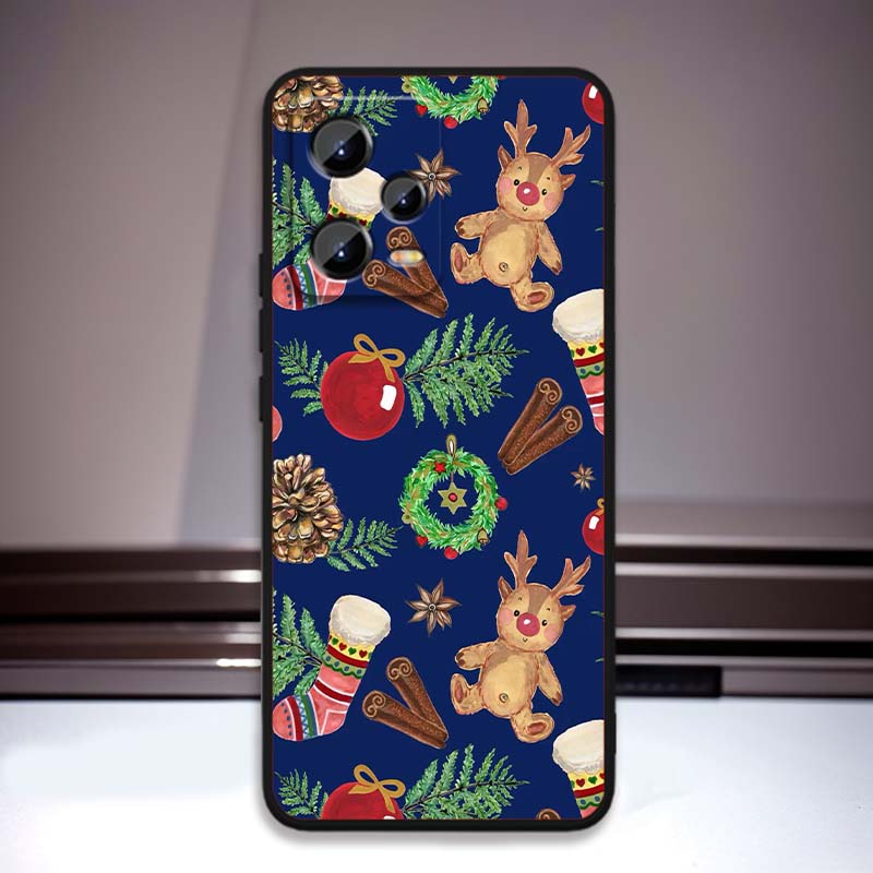 Christmas cartoon pattern For Xiaomi Redmi Note 15 14 13 12 12S 11E 11 11S Pro Plus 4G 5G Black Soft TPU Phone Case
