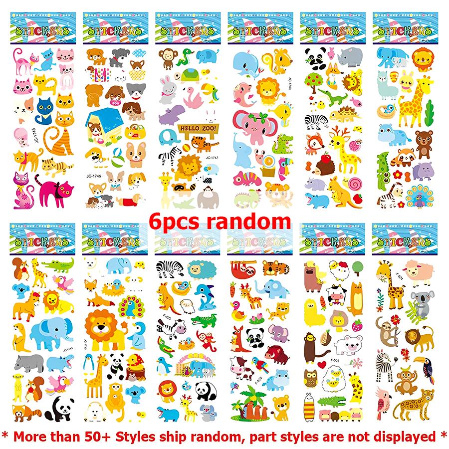 6-24pcs Cartoon Animal Styles Bubble Stickers 3D Cartoon Creative Self-adhesive Graffiti Stickers Student Reward Stickers