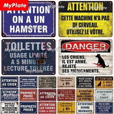 Attention Danger Words Metal Sign Vintage Plaque France Tin Sign Plate Wall Decor For Bar Club Man Cave Art Poster Custom