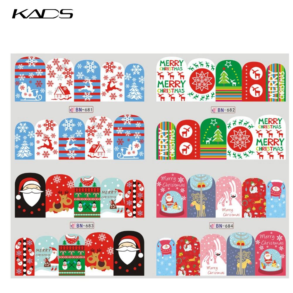 kads 12 buc/set Design de Crăciun Moș Crăciun Elk Snow Nail Sticker Manichiură Water Decal Nail art Stickers pentru unghii