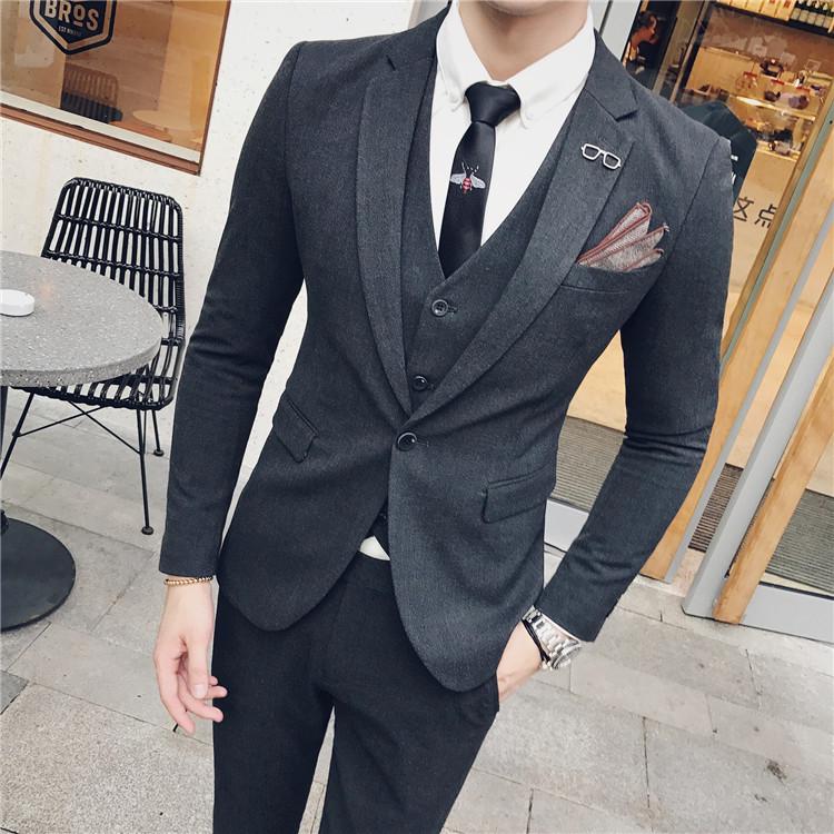 Korean Style Men's Slim Fit Formal Three-Piece Suit