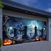 Halloween garage door decoration, Halloween full moon terrifying night door cover, Halloween cemetery eerie bat cemetery