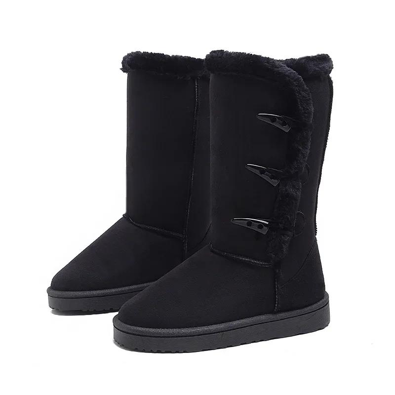 Fashion Women's Snow Boots Winter Plush Ankle Boots Warm Non-slip Platform Cold Comfort Cotton Shoes Women's Horn Buckle Cotton Boots