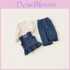 Girl Child Denim Outfit Set With Lace And Mesh For Fall And Spring Play And Casual Wear