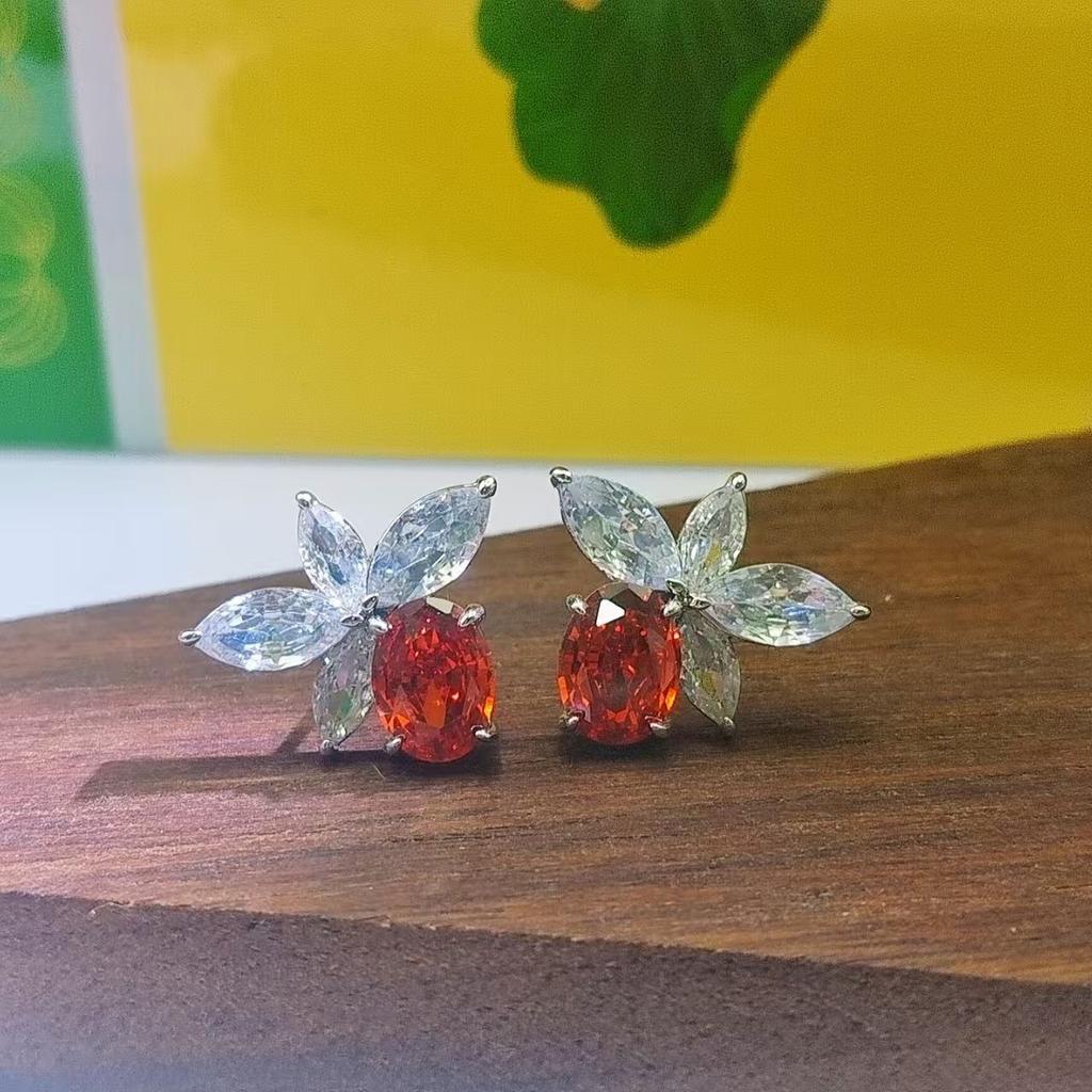 Wealth Flowers in the World 6X8 Oval Zircon Stud Earrings Women's Korean Style Horse Eye Butterfly Earrings Star Same Earrings