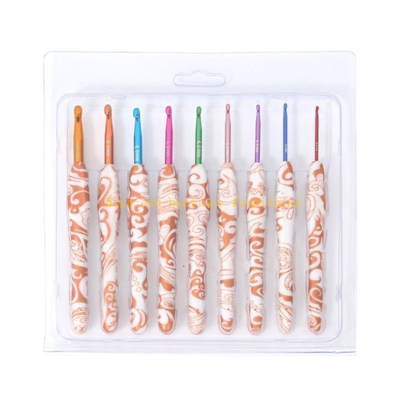 9Pcs Crochet Hook 2mm-6mm Ergonomic Crochet Hook Soft Handle Crochet Hook