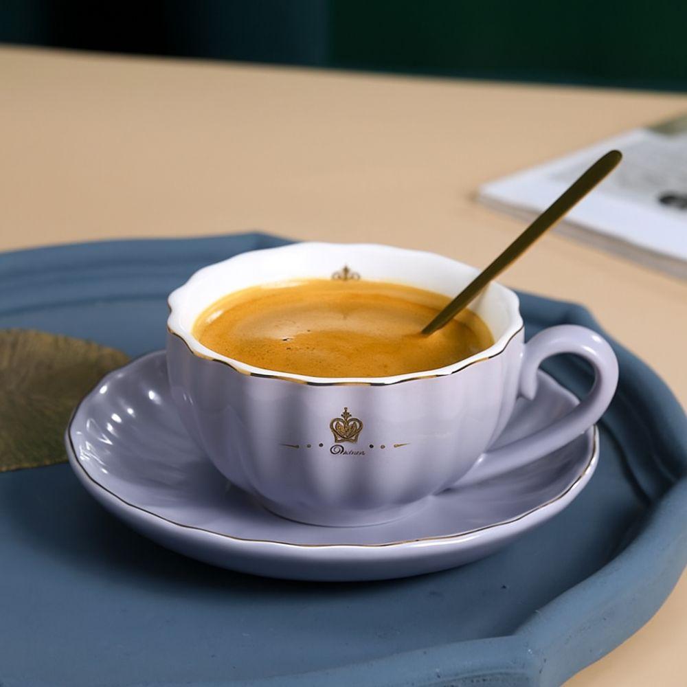 Ceramic Coffee Cup Spoon Plate Set Gold Trim Tea Cups Coffee Ware Afternoon Tea Set  Afternoon Tea