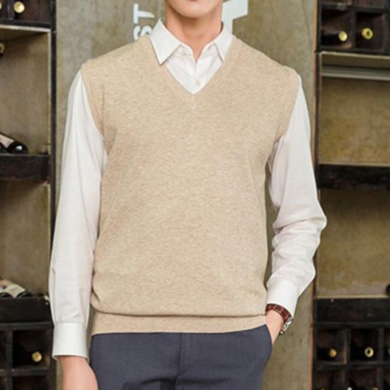 Sleeveless Loose Warm Sweater Vest Men Solid Color V-neck Pullover Waistcoat for Daily Wear
