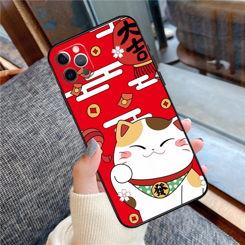 Maneki Neko Lucky Money Cat Case For iPhone 14 15 16 Pro Max 11 13 12 Mini X XR XS Plus Soft Cover Shell