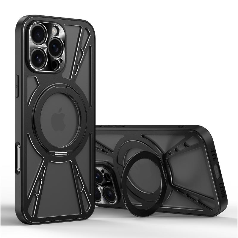 

Металлическое кольцо-подставка Magsafe с магнитным креплением и вращением на 360°, чехол для телефона с полой конструкцией для отвода тепла для iPhone 16 Pro Max 14 11 12 13 15 Pro Max iPhone 16 чёрный