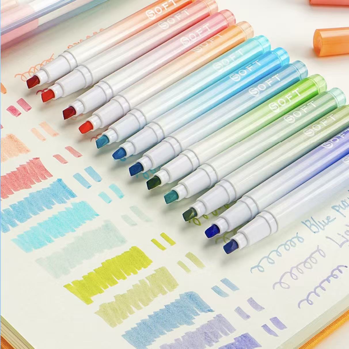

12 Colors Chisel Tip Markers Soft Gradient Light Colors Eye-Protection Markers for Art Drawing And School Supplies