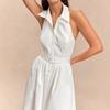 Dress European and American spring and summer new temperament commuter lapel off shoulder backless long neck dress