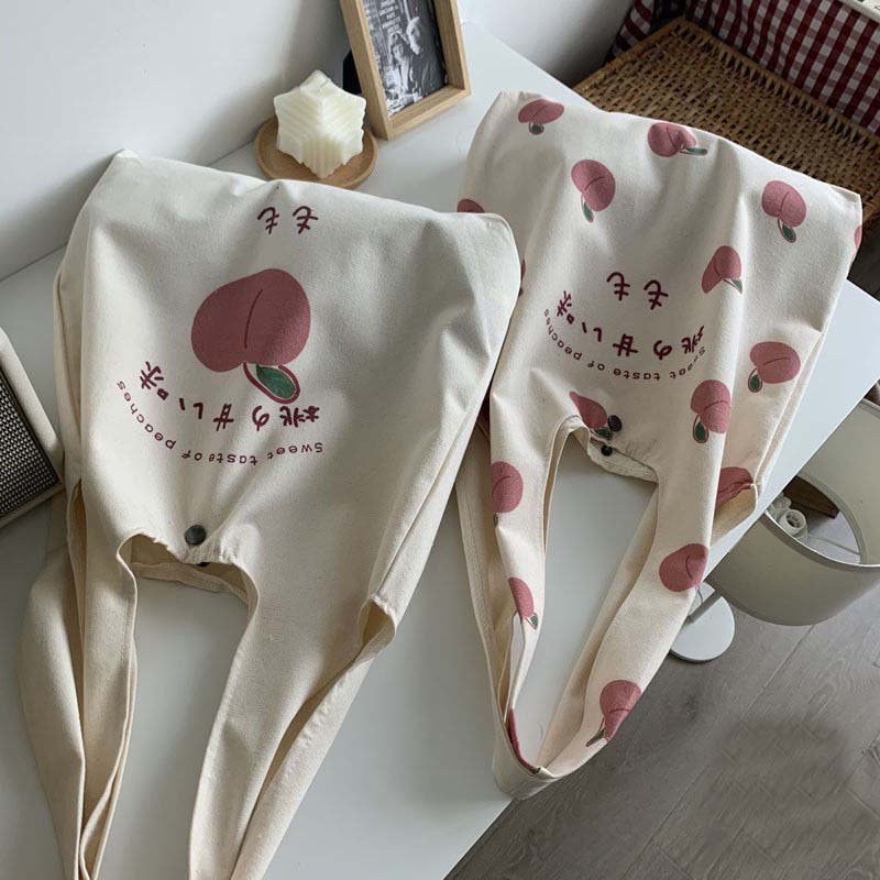Peach Canvas Tote Bag Purses and Handbags for Women Shopper Cute Designer Shoulder Bag Print Eco Bag