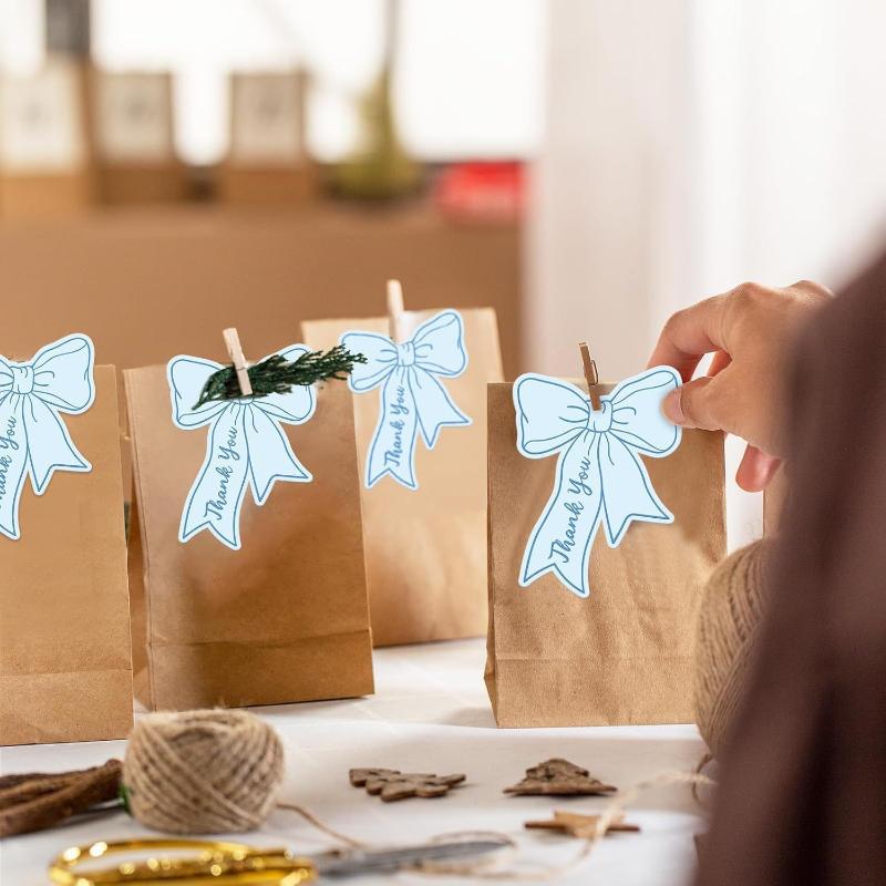50Pcs Bow Diy Handwritten Family Party Gift Card Child Birthday Gift Card Restaurant Business Mini Thank You Card