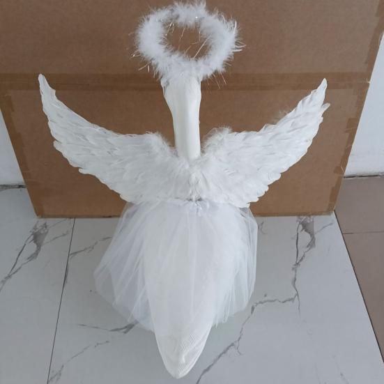 Yousheng 1 Set Angel Goose Outfit, Porch Goose Angel Devil Costume, Feather Wings Skirt Headband Wand Set, Fits Porch Goose Statue for Home Yard Lawn