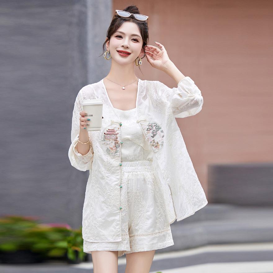 

Женский летний комплект шорты новый дизайн темпераментный свободный вышитый кардиган комплект из двух предметов XXL