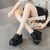 Fashion 10cm Patent Genuine Leather Breathable Pumps Mary Jane Casual Platform Wedge Chunky Heels Lace Up Pumps Ankle Boots Shoes
