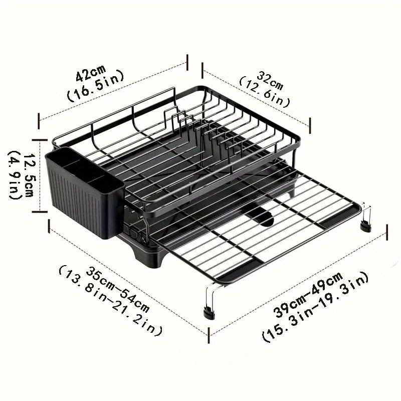 

1 шт. Расширяемая сушилка для посуды, одноуровневая сушилка для посуды на столешницу с поддоном для сушки и держателем для посуды, для кухонных столешниц, кухонный органайзер чёрный