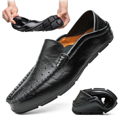 Plus Size Summer Flat Men's British Genuine Leather Casual Trend Hollow Leather Shoes