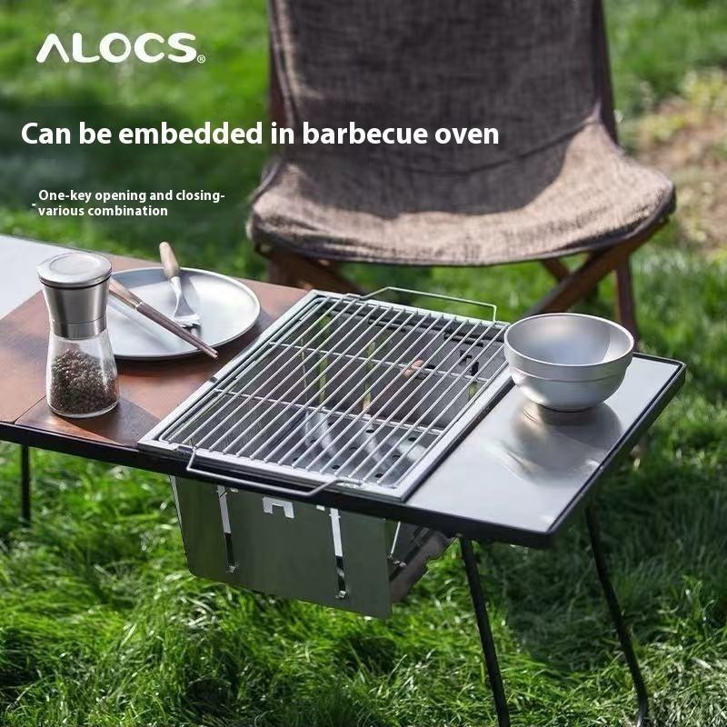 Alocs Outdoor Camping 304 Stainless Steel Portable Grill - Book Folding Design, 2cm Thin, Suitable for Camping/Picnic (Light 2.66kg)
