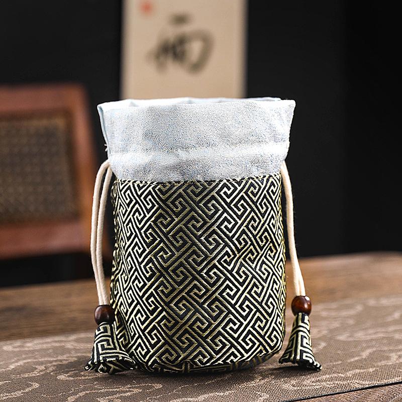 Tea Cup Storage Hand-held Cloth Bag Owner's Single Cup Silk Storage Bags Cotton Drawstring Protective Bag with Added Drawstring