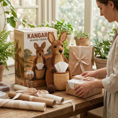 Sada korálkování na krabičku na kapesníky se zvířátky DIY, Malá 3D korálkovací zvířátka Řemeslná sada, Korálková sada klokan, slon, pelikán pro dospělé, začátečníky, Dekorace do domácí kanceláře