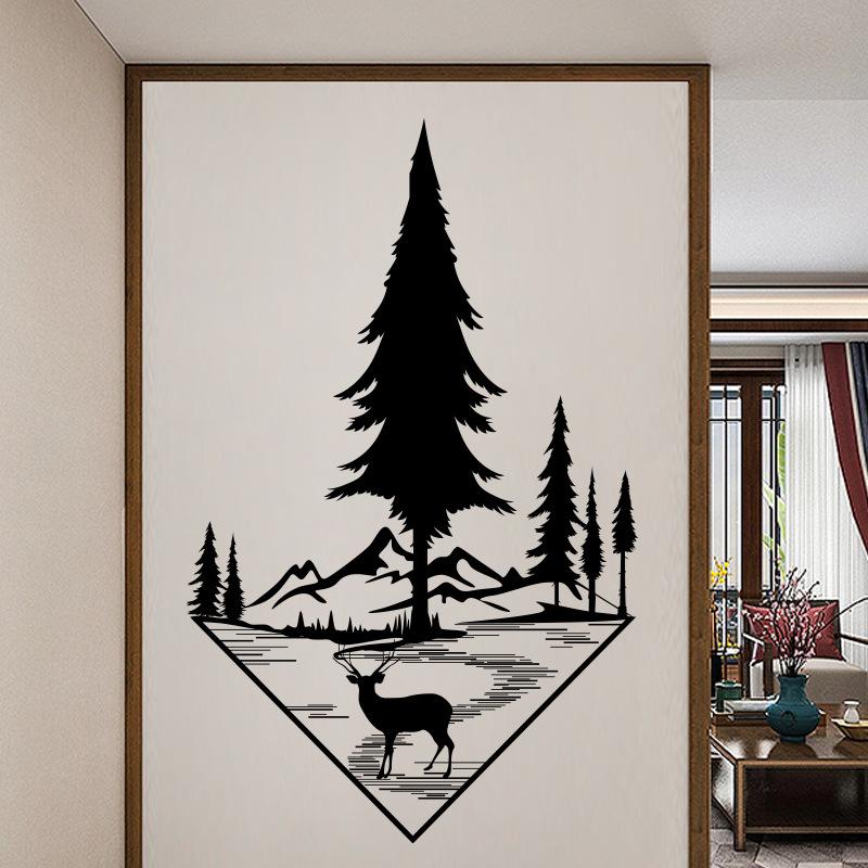 Nordic Style Ins Deer Door Stickers Home Decor Removable Hallway Stair Decoration Vinyl Mural Decals
