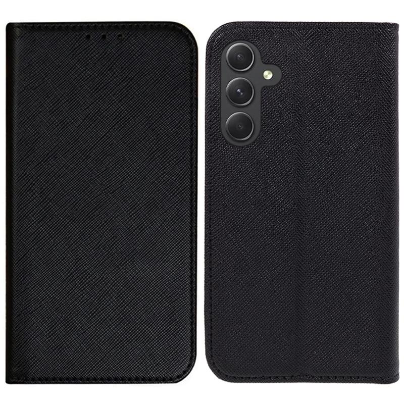 

For Samsung Galaxy M35 5G Case Cross Texture PU Leather Wallet Phone Cover Black