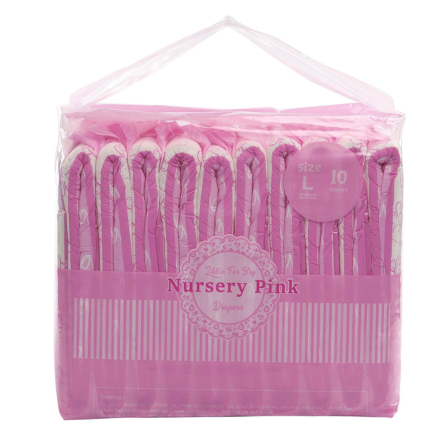 

LittleForBig Adult Diaper Pants, Cute Design [Baby Bottle Design, Pink], 10-Count, Size L