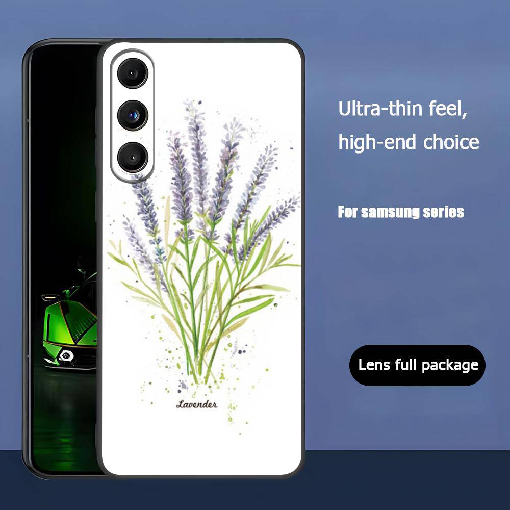 Beautiful purple flower lavender For Samsung Galaxy S25 S24 S23 Ultra S22 S21 Plus S20 Black Soft Silicone Protective Case