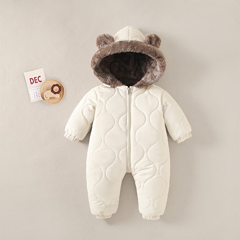 Baby Boys and Girls Bodysuits Cute Cartoon Hooded Winter Pajamas - Thickened Padded Fashion Warm Baby Pajamas