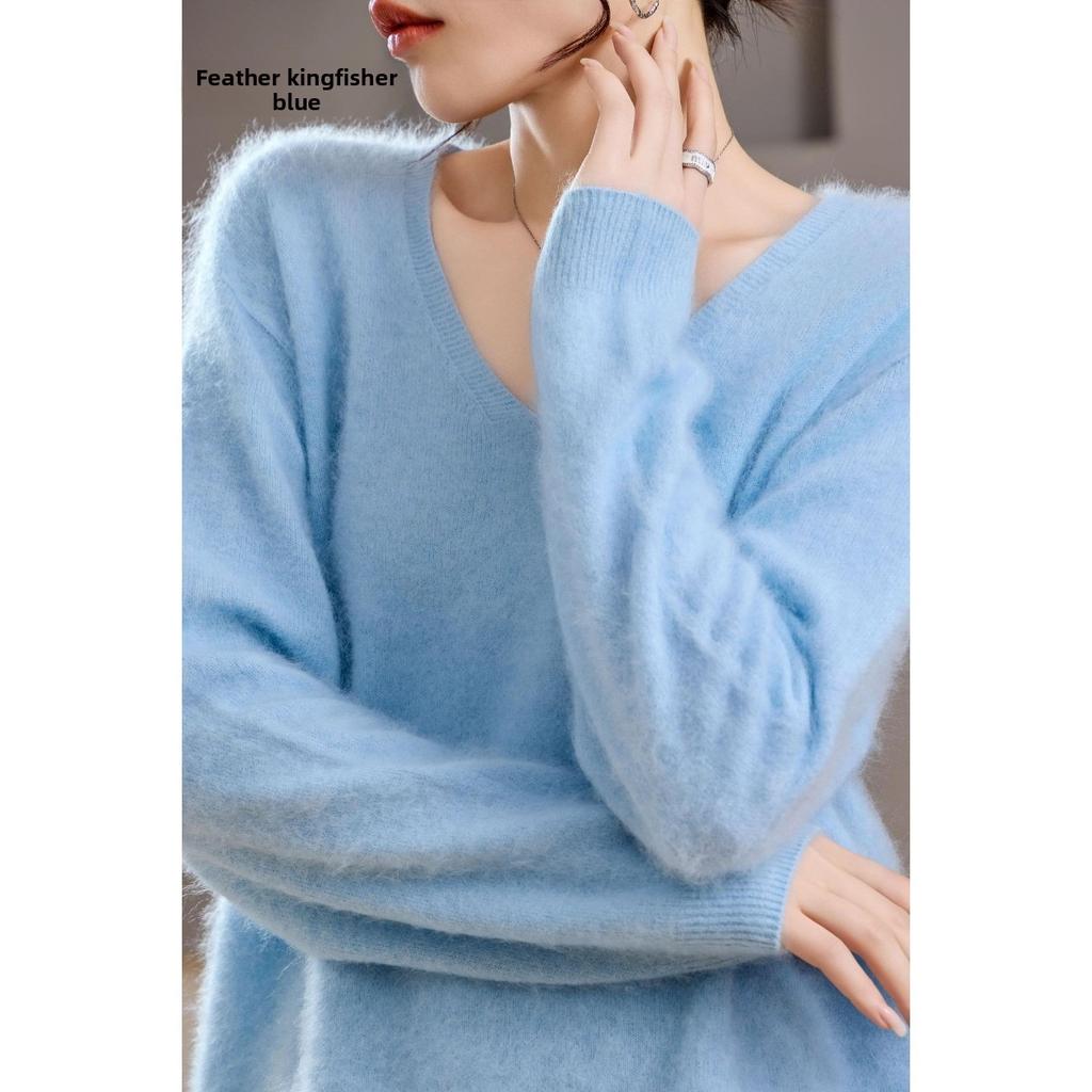 5% Cashmere 95 Wool Round Neck/V-neck Seamless Brushed Cashmere Sweater Women's Sweater