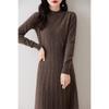 Elegant Merino Wool Women's Bodycon Knit Dress - New Style with Half High Neck and High Waist Design