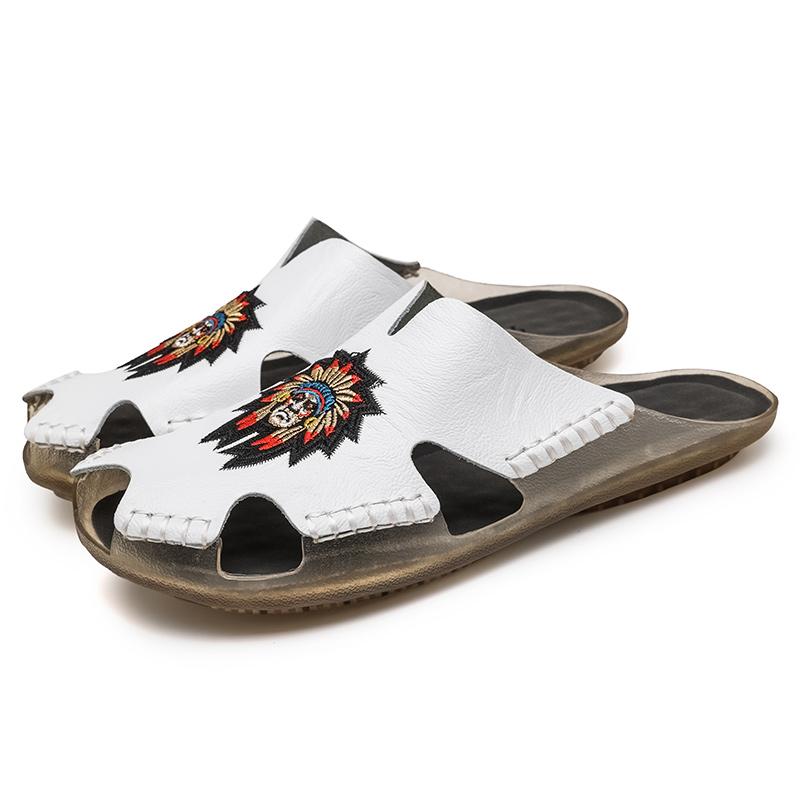 Large Men's Summer Leather Sandals Slippers Soft Sandals Men's Roman Comfortable Outdoor Walking Shoes 38-48