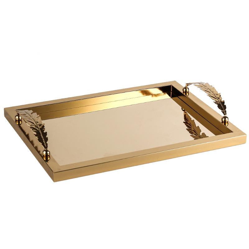 

Nordic Light Luxury Creative Feather Art Декоративная тарелка Украшения Металлическая прямоугольная тарелка для фруктов Чайный поднос Украшение подноса