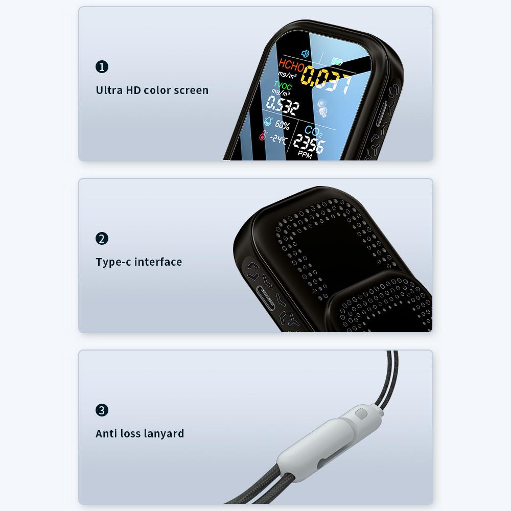 

Household 1.9inch 240*280 Resolution Color Display Quality Detector High Sensitive Semiconductor Sensors 5in1 HCHO TVOC CO2 Temperature Humidity T