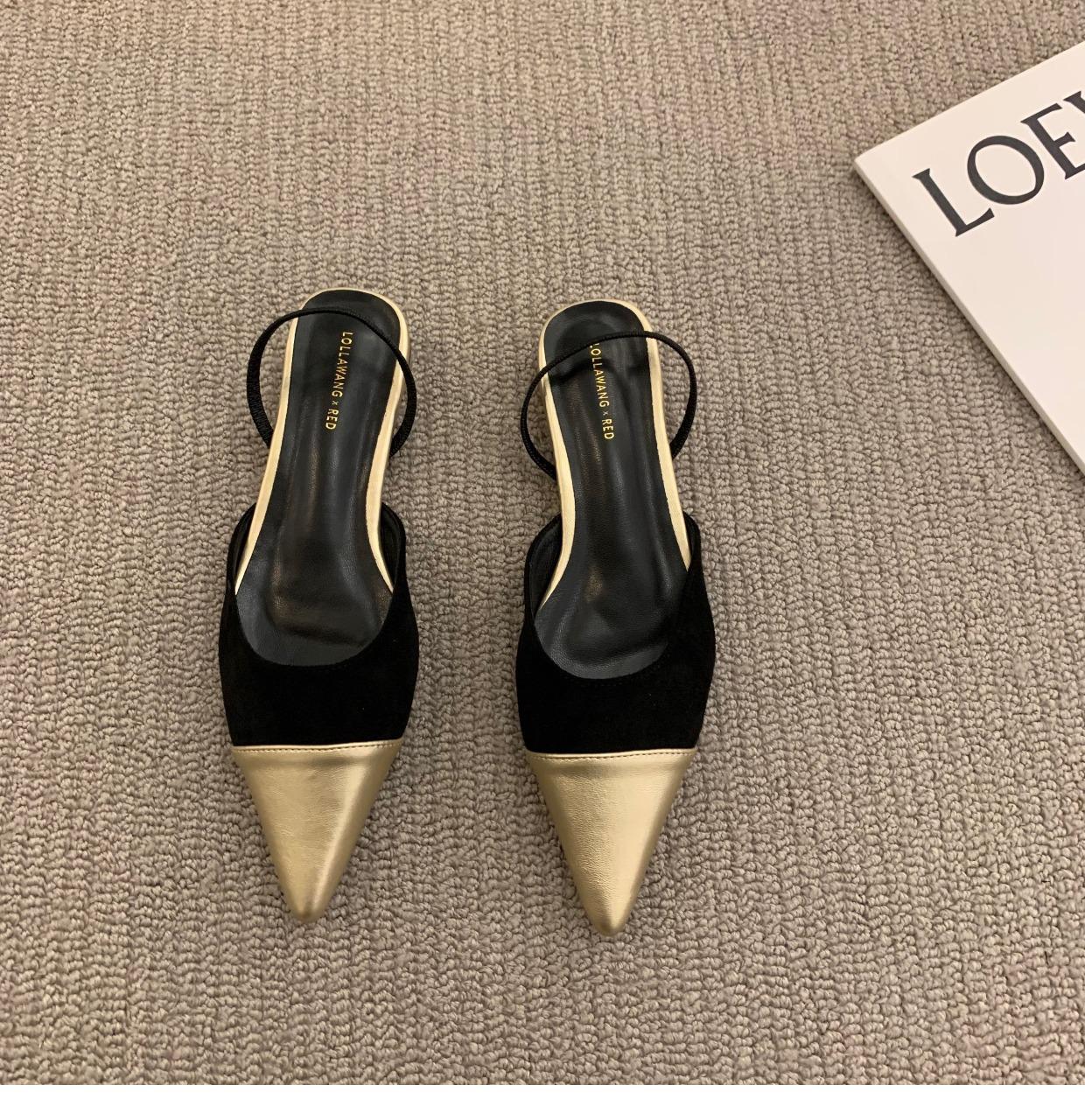 

Французская ретро-элитная женская обувь с острым носком, новинка лета 2025 года с юбкой-мешком и сандалиями 39 золотой