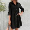 Women's Casual Button Down Shirt Dress, Long Sleeve Collared Tunic Mini Dress, Loose Fit Solid Color Spring Summer Outfits