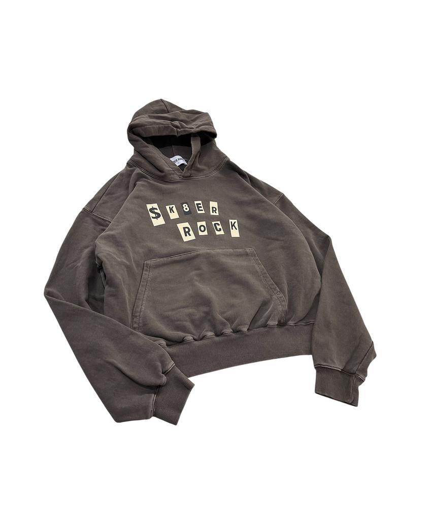 SK8ER ROCK Collage Lettering Pigment Hoodie (Brown)
