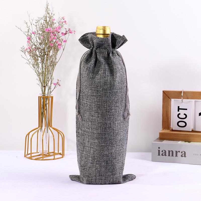 10pcs Christmas New Year Party Champagne Red Wine Drawstring Linen Wine Bottle Packaging Bags Decor Gift Supplies