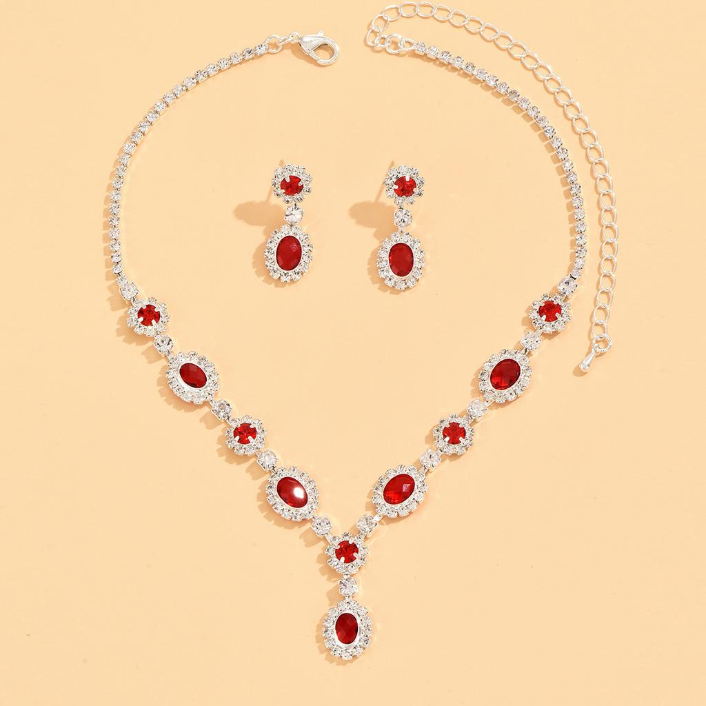 3 Pieces of Women Crystal Droplet Necklace Earrings Set for Wedding Evening Dress Accessories