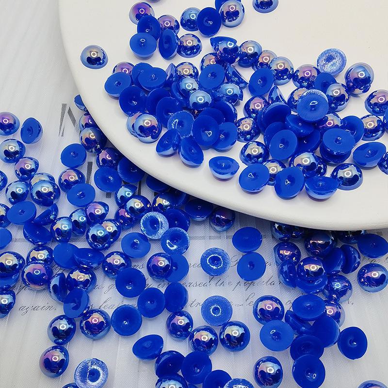 Halvcirkulära platta botten AB Fantasyfärg ABS Pärlemor Högblanka Runda Pärlor för DIY-Smycken & Nageldekor